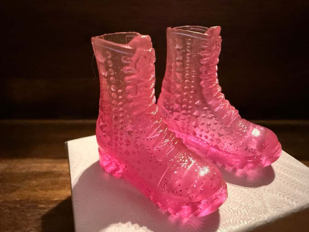 Barbie Fashionista Doll Transparent Pink Glitter Combat Boots